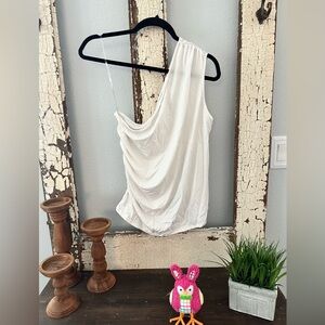 A New Day White Asymmetrical Ruched Tank Top